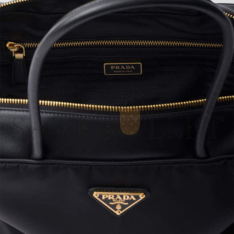 PRADA LARGE RE-NYLON AND LEATHER TOP-HANDLE BAG WITH PADLOCK 1BB131 (34*23*10cm) PRADA LARGE RE-NYLON AND LEATHER TOP-HANDLE BAG WITH PADLOCK 1BB131 (34*23*10cm)